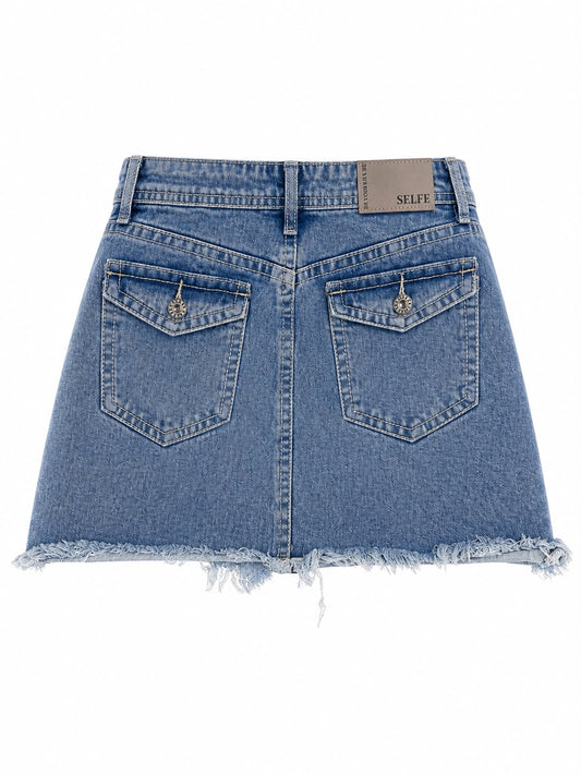 Mini Saia Jeans com Pesponto Bege