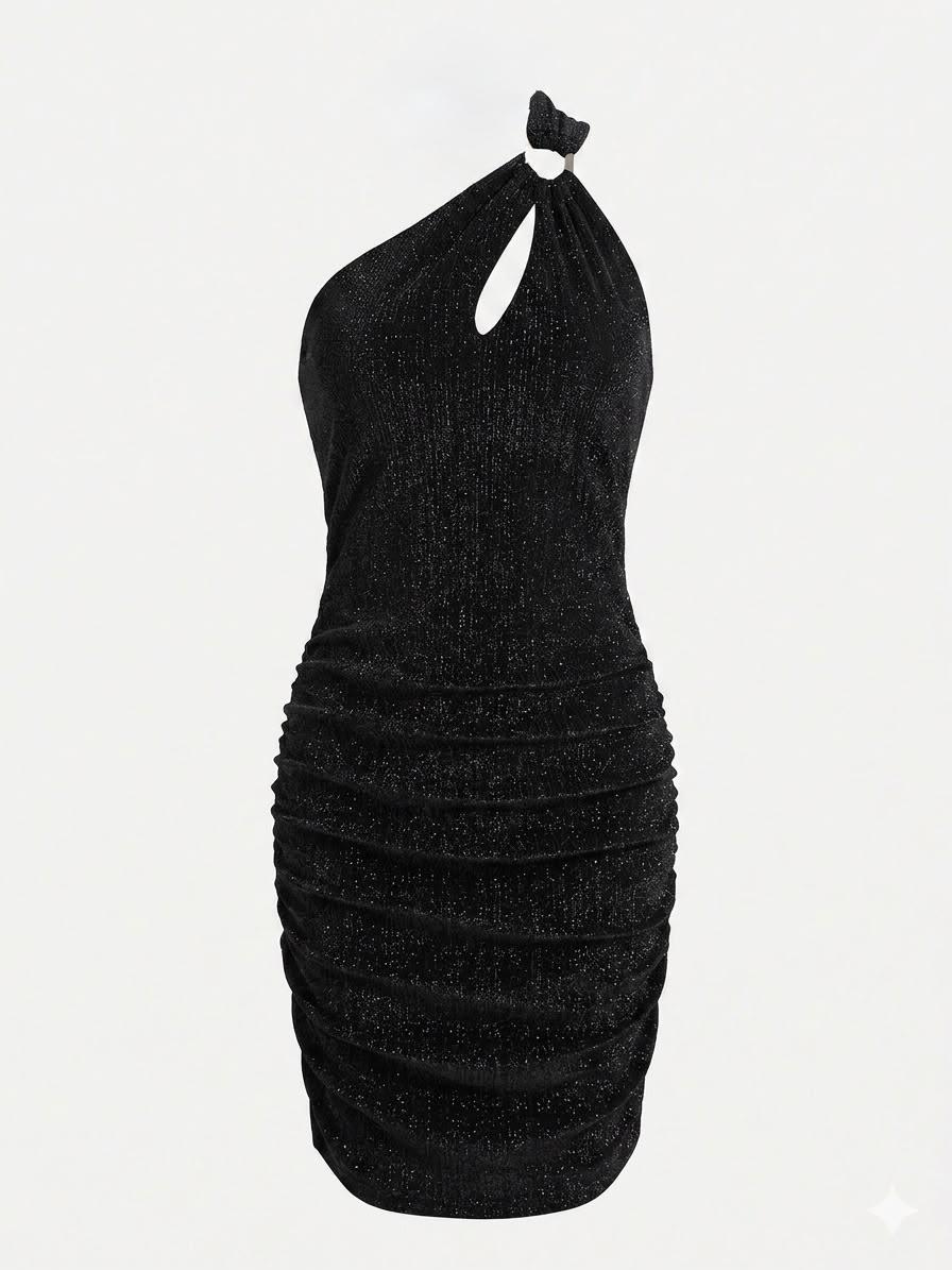 Vestido Ombro Triângulo De Veludo