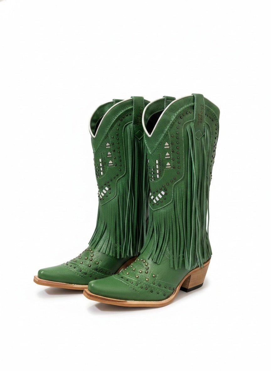Bota Verde Franja Wl Couro