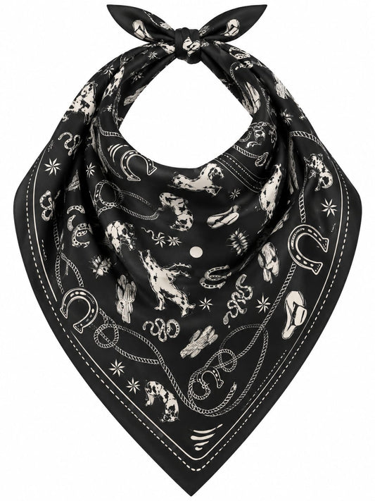 Lenço estampado da marca Lopz, acessório de moda com padrão colorido e tecido suave, ideal para complementar looks elegantes.