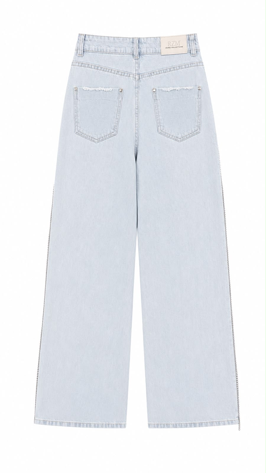 Calça Jeans Wide Leg com Bordado Strass