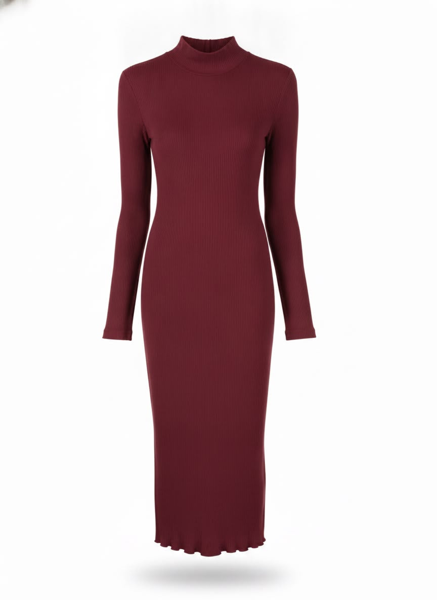 Vestido Malha Canelado Com Manga
