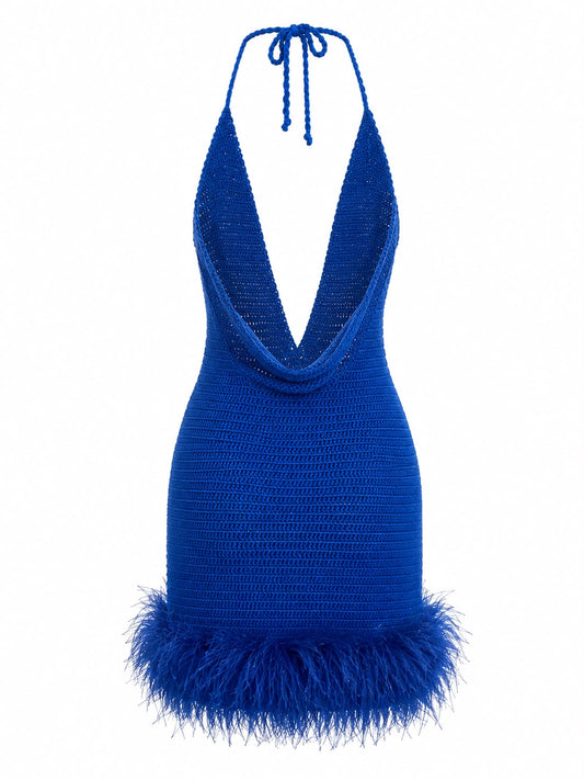 Vestido De Crochê Com Pluma