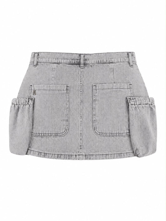 Saia Jeans Basic com Bolsos Ajustaveis