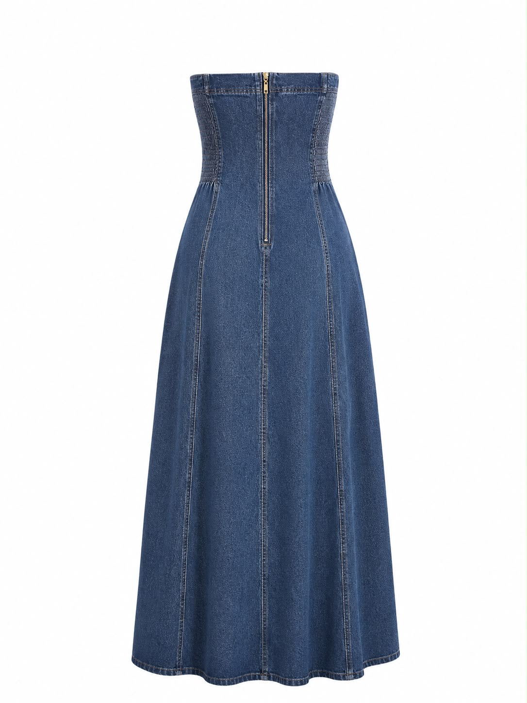 Vestido Jeans Decote Reto com Elastex
