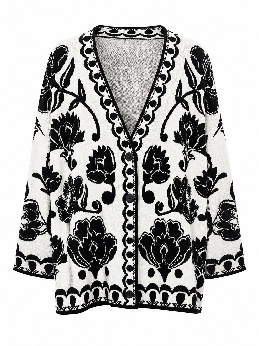 Cardigan Longo Tricot Floral Arabesque