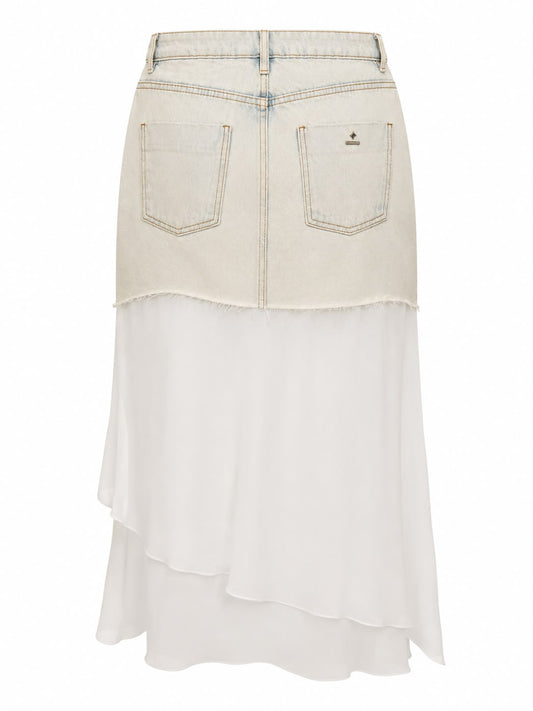 Saia Jeans com Chiffon Fluido