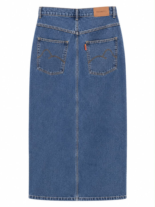 Saia Mídi Jeans com Fenda Lateral