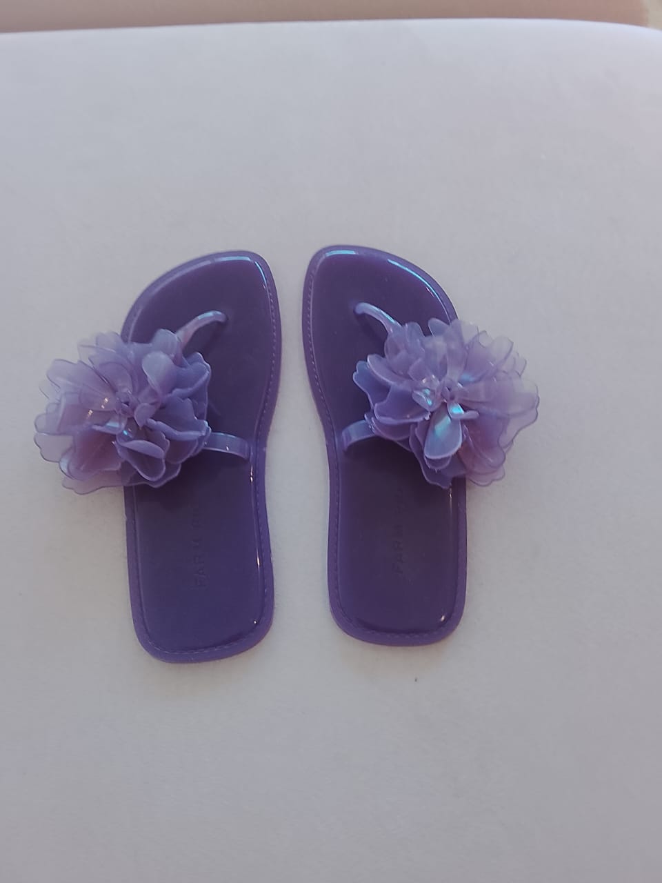 Sandália rasteira Jelly da Farm em tom roxo, com sola transparente e design confortável, ideal para o verão.