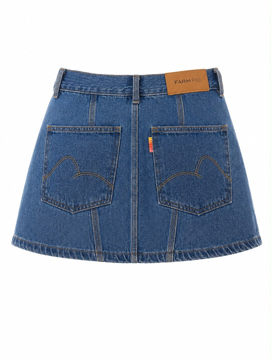Mini Saia Jeans Recortes Pespontos