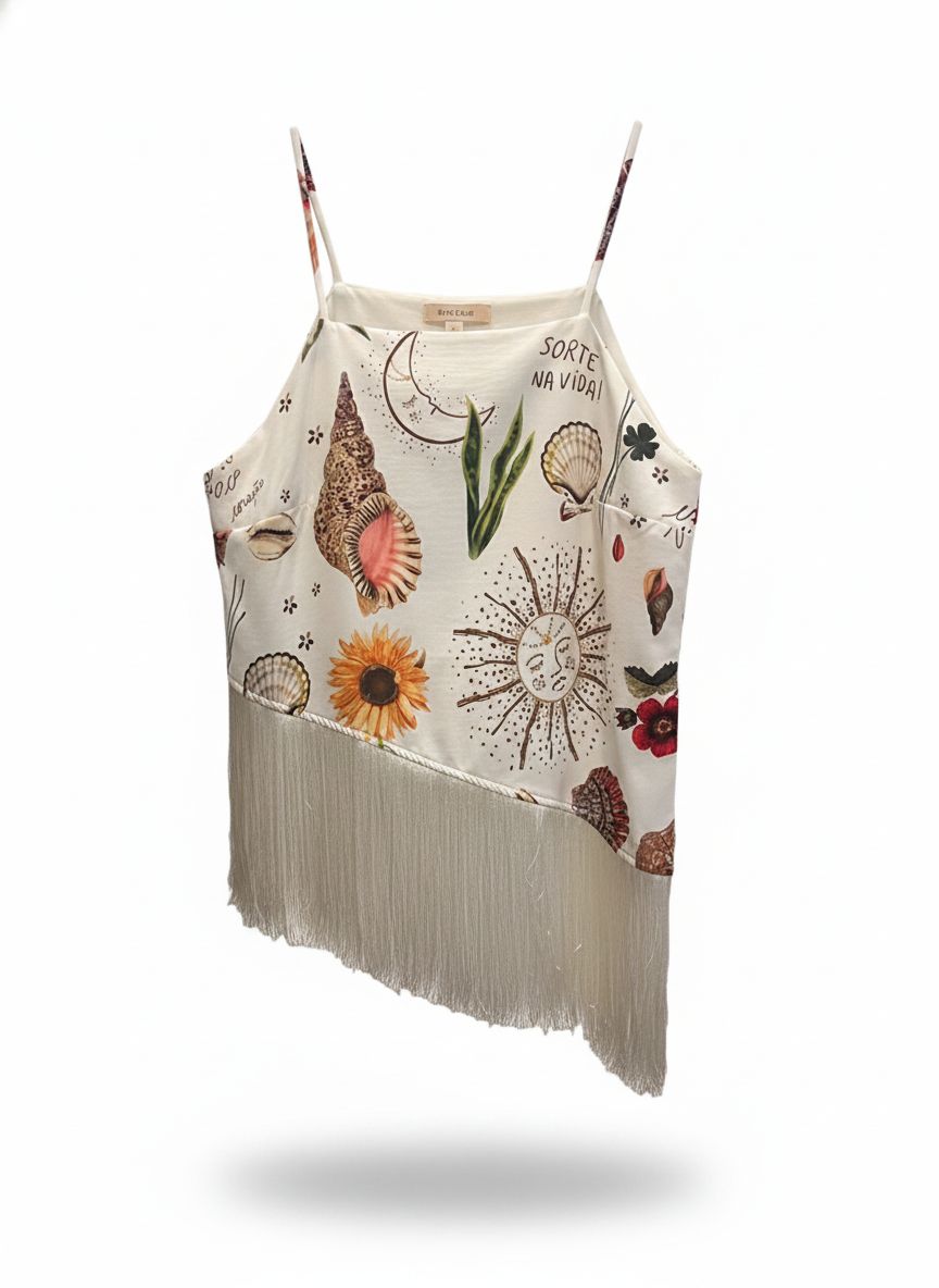 Blusa C/ Franjas e Estampa