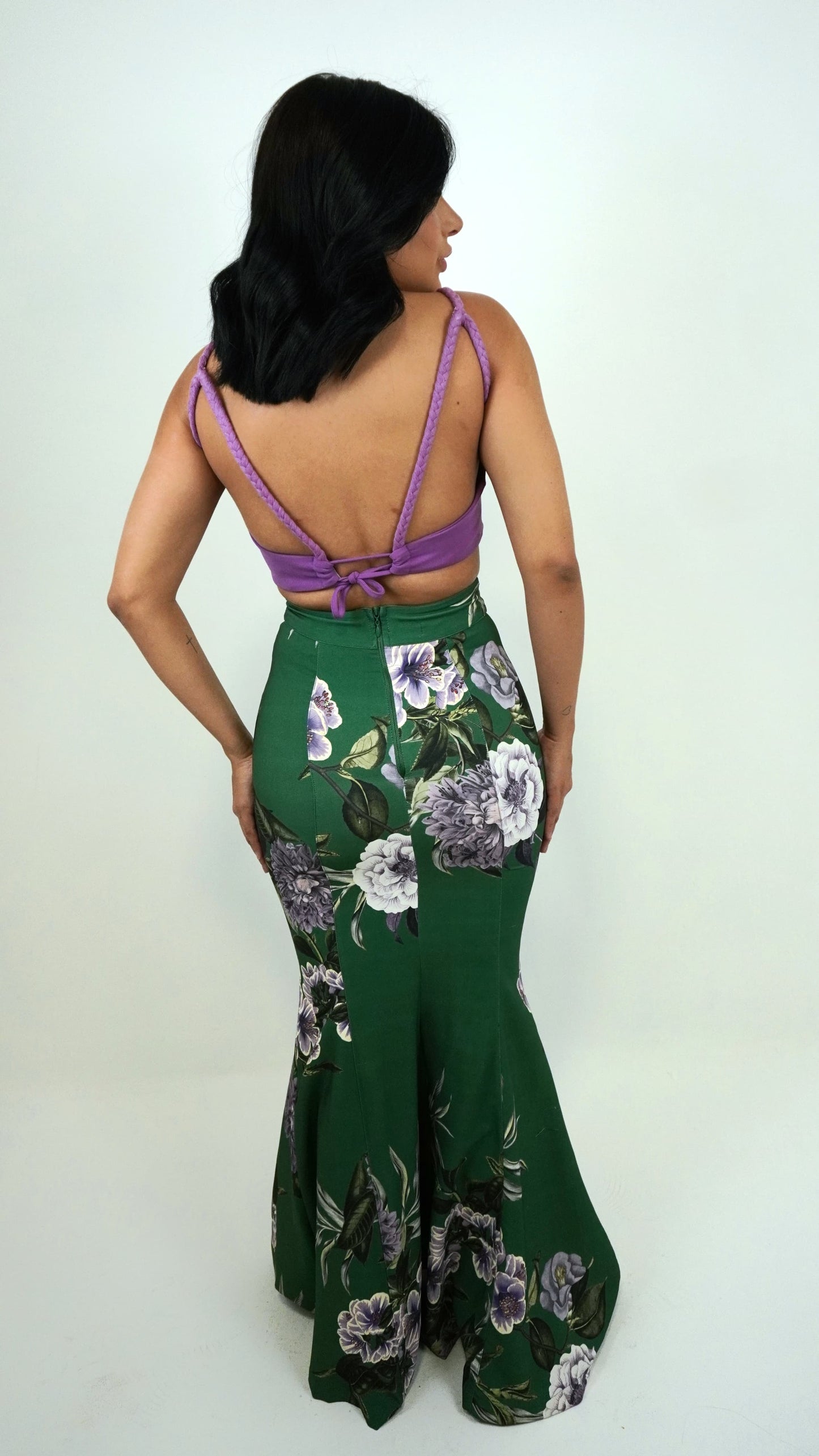 Floral long skirt by Wanessa Lopez Concept, featuring a vibrant flower pattern and flowing fabric design.
