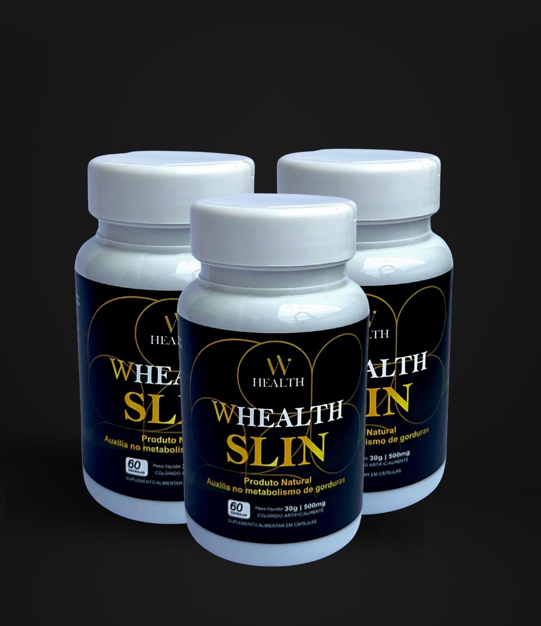 Whealth Slin x 3 da Lopz, suplemento em cápsulas com embalagem branca e rótulo azul, em fundo neutro.