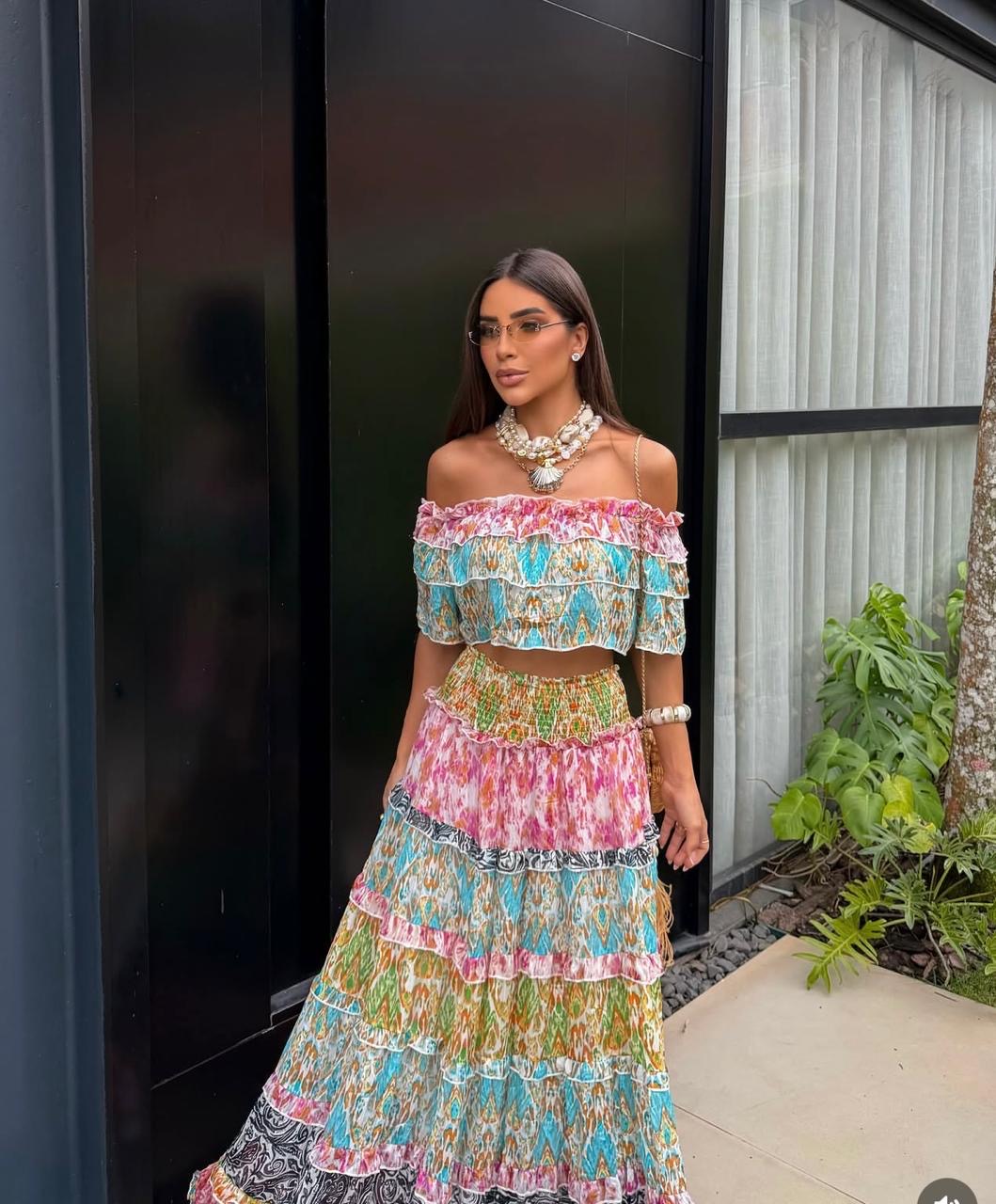 Conjunto Top e Saia Estampado