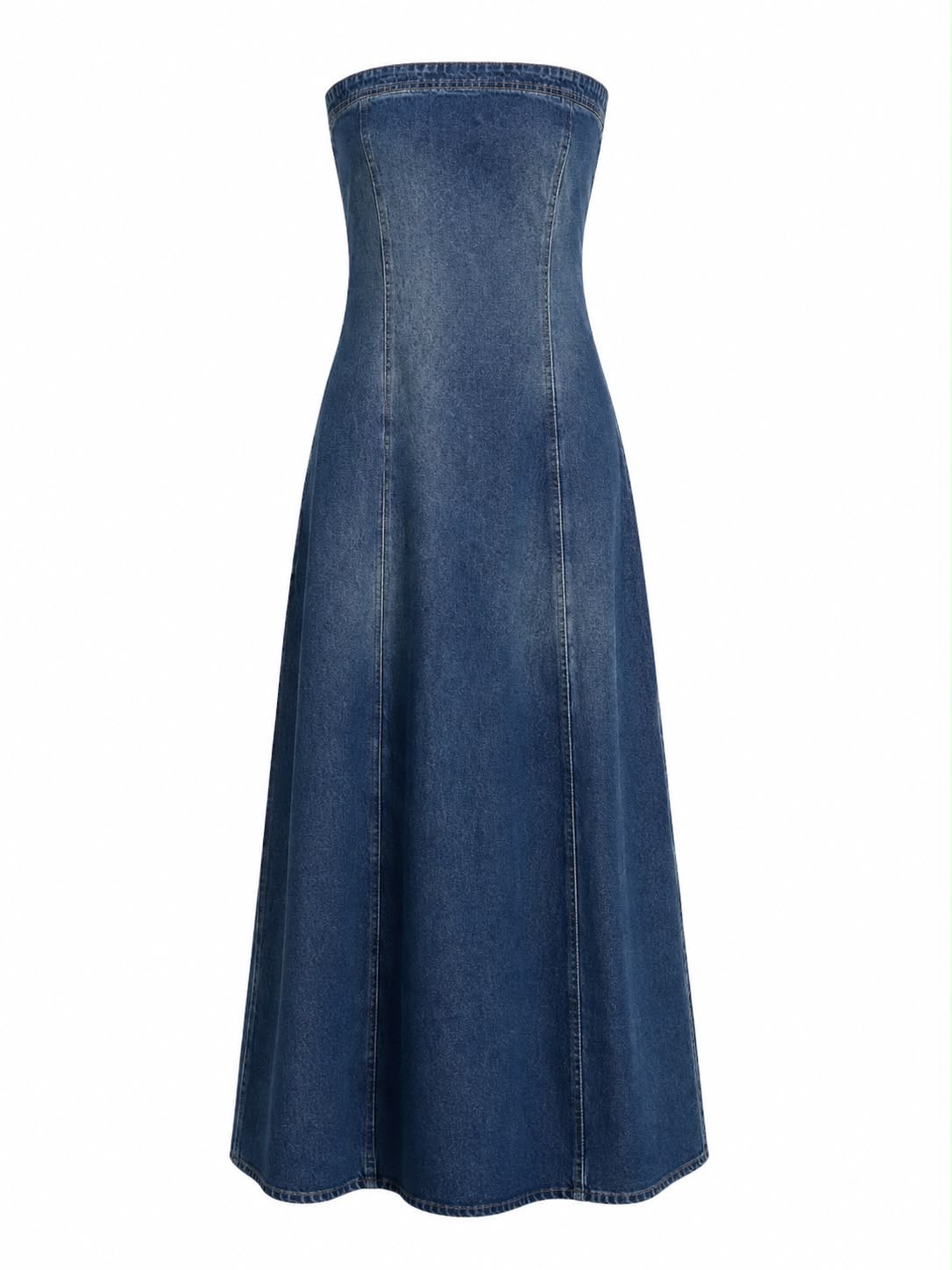 Vestido Jeans Decote Reto com Elastex