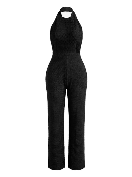 Macacão feminino longo com frente única da marca My Place, vestido elegante e confortável, em tecido leve e de cores neutras.