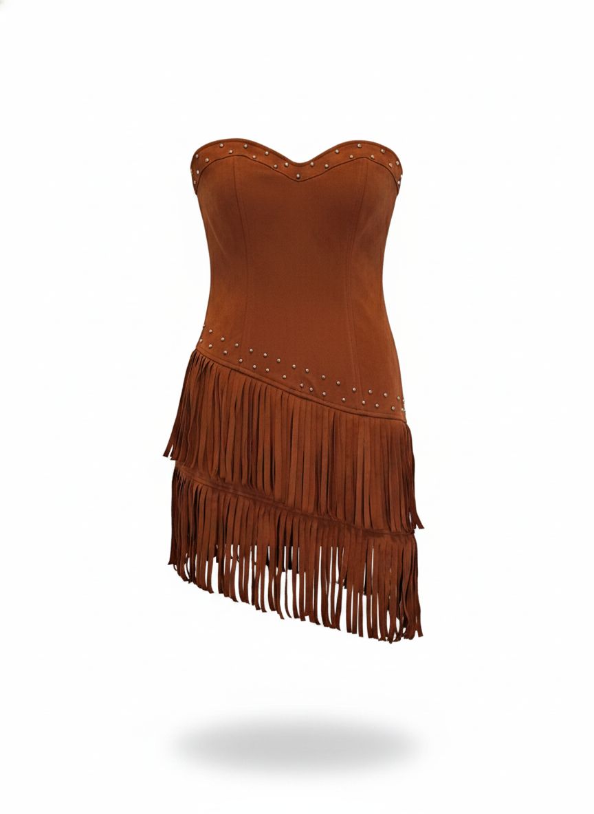 Vestido Atacama Camuça da Wanessa Lopez Concept, vestido longo com detalhe em camuça, modelo elegante e confortável.
