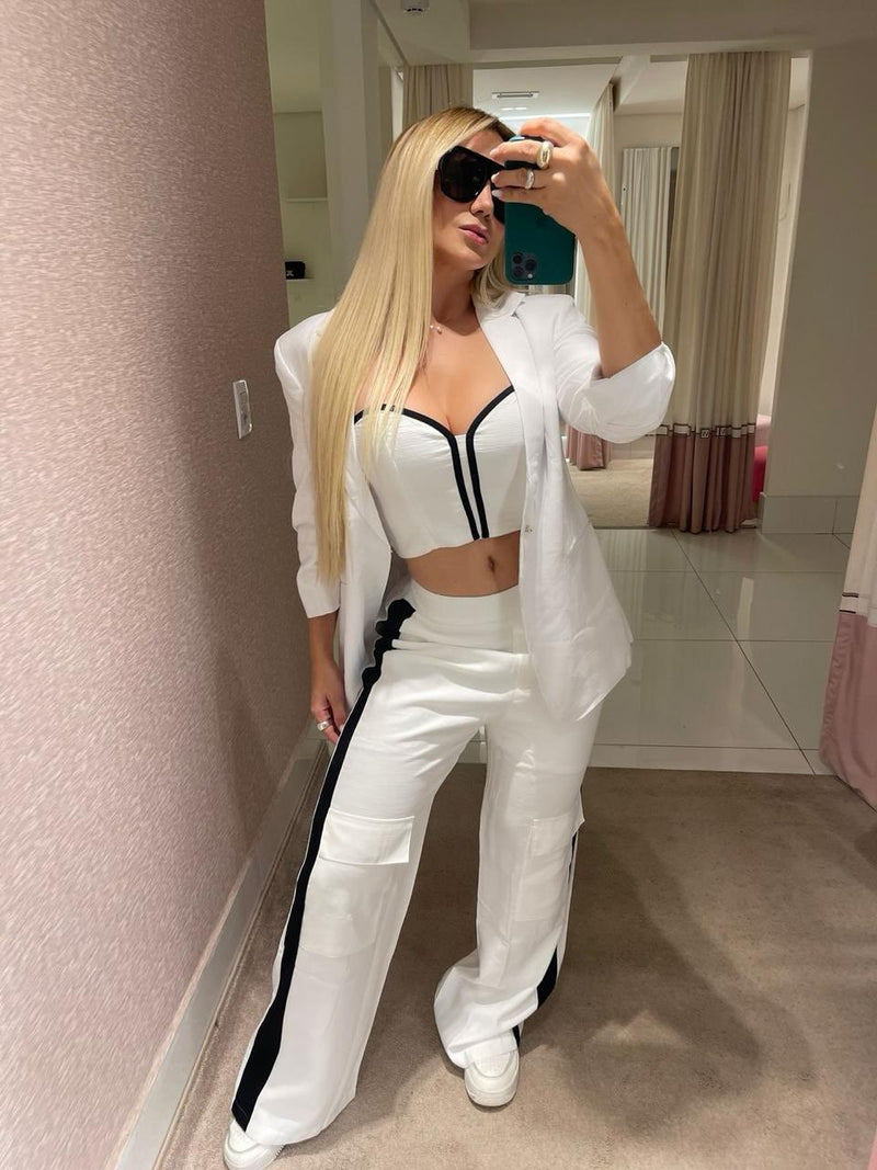 Calça Bicolo C/ Bolsos branco e Pretos