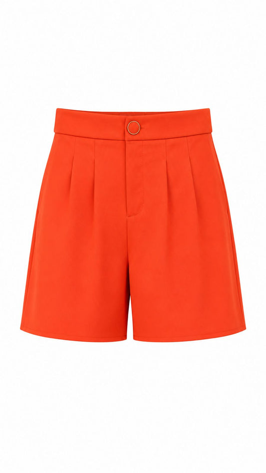 Short Cintura Alta Liso Com Pregas