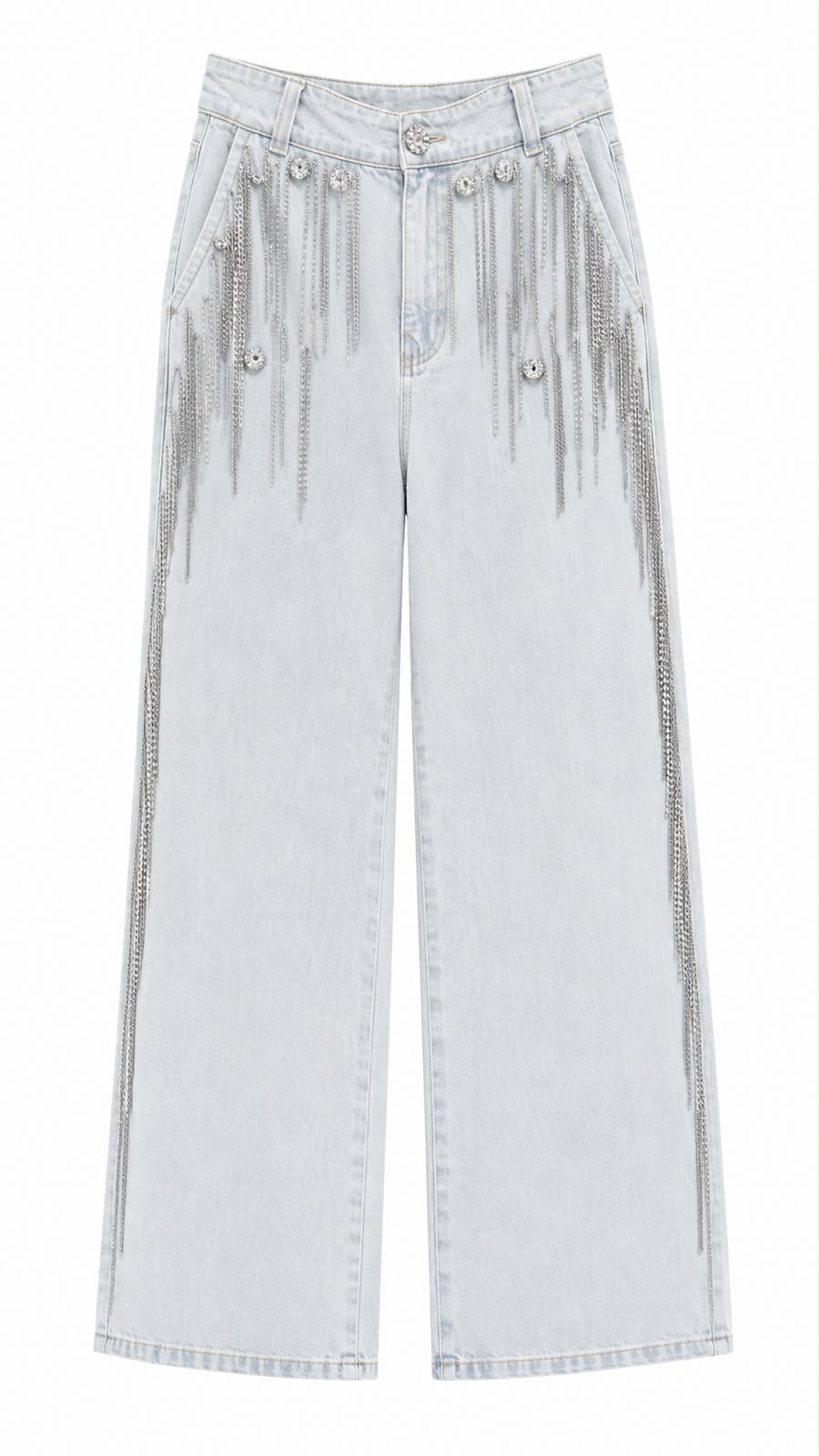 Calça Jeans Wide Leg com Bordado Strass