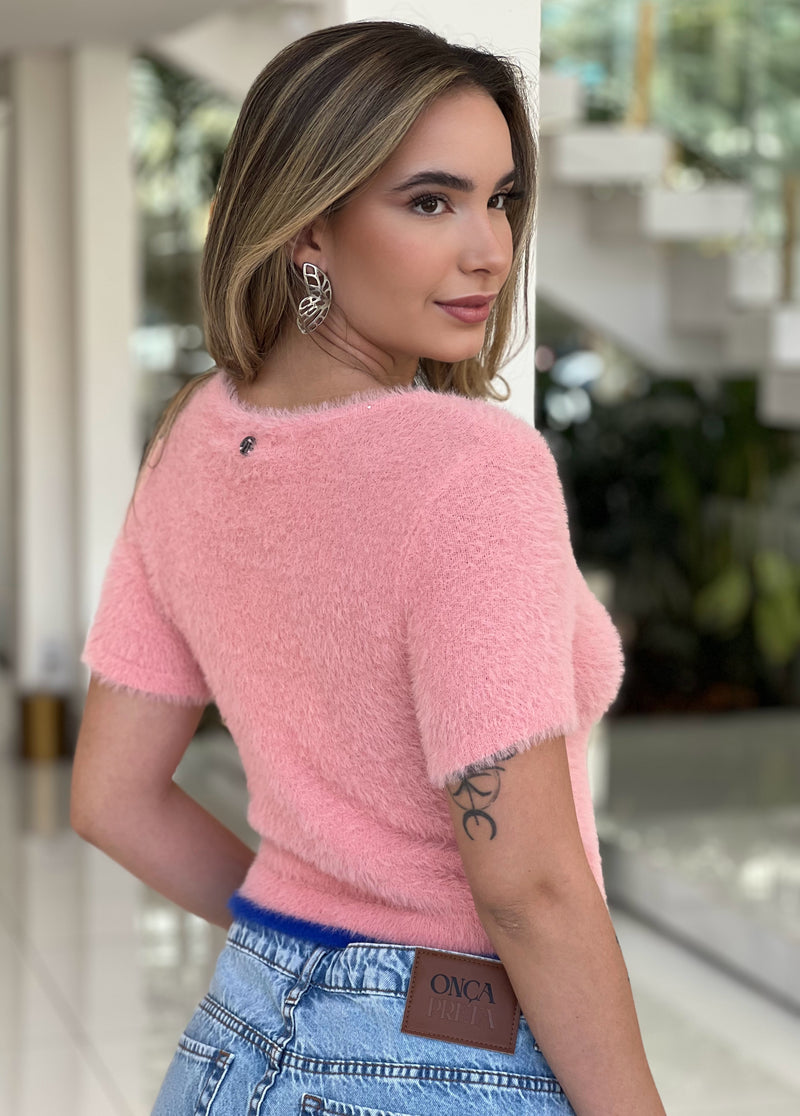 Blusa Cardigan De Tricot Manga Curta