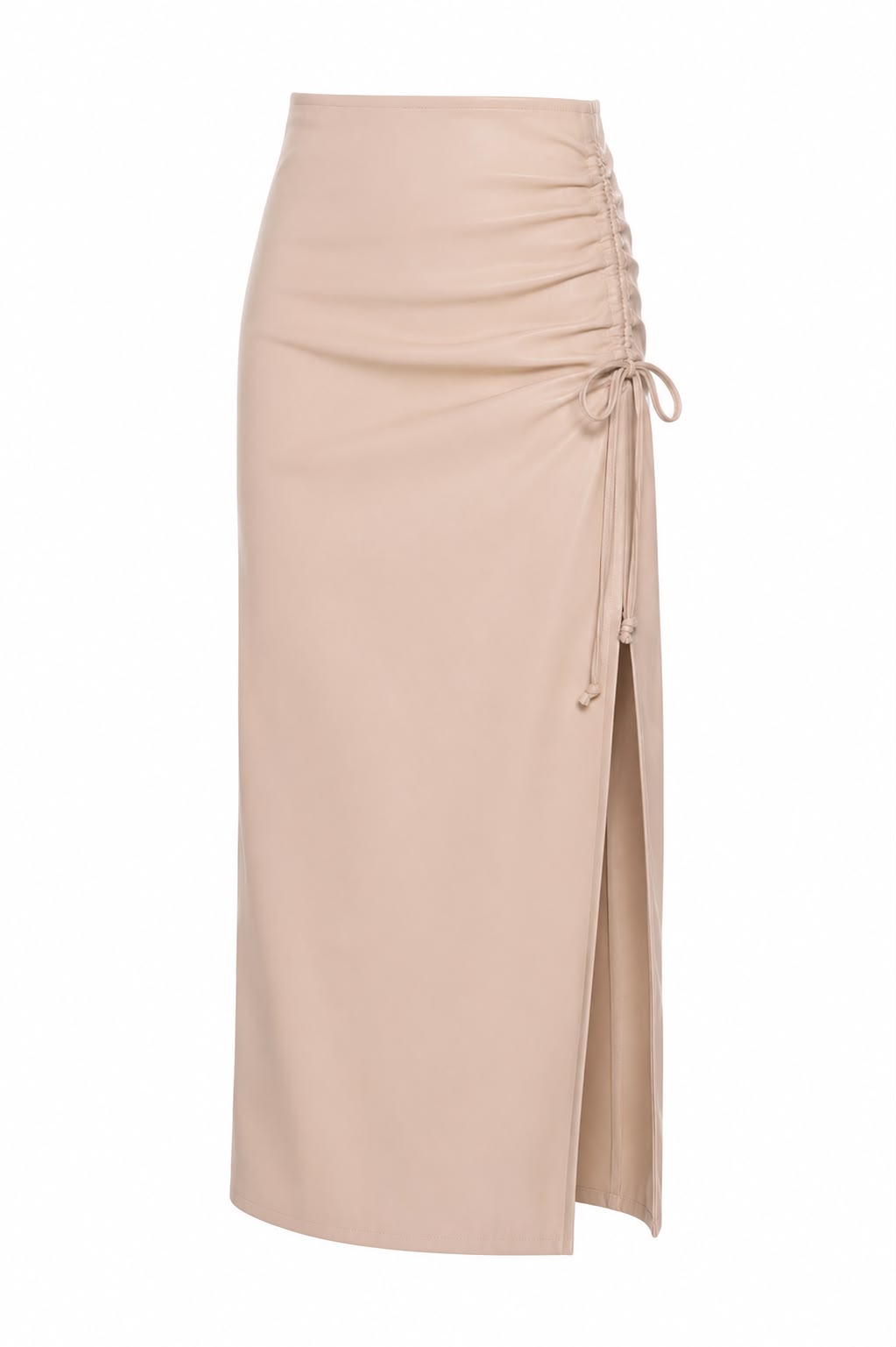 Saia Like Leather Midi com Franzido