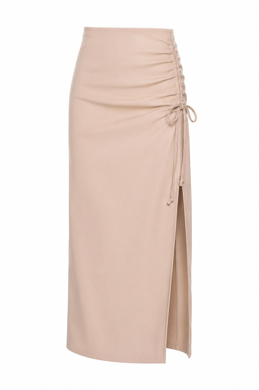 Saia Like Leather Midi com Franzido