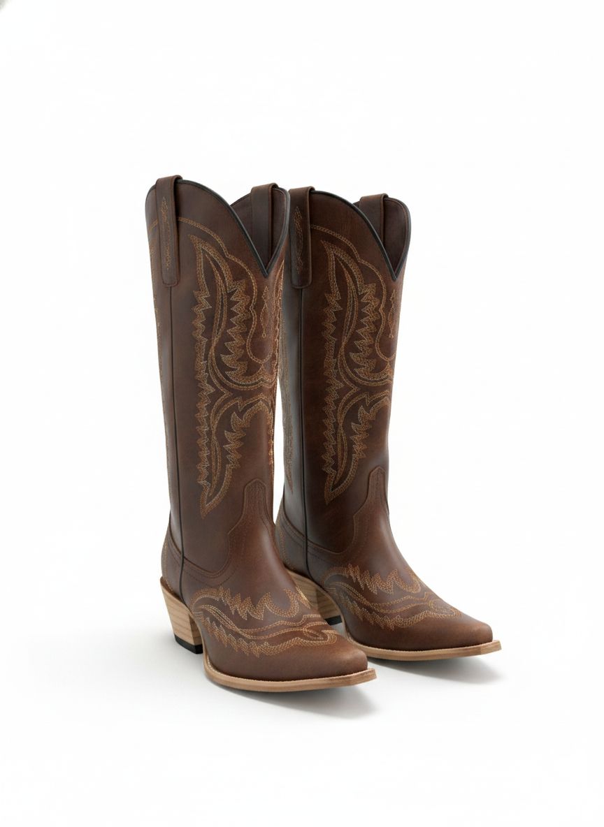 Bota Canyon Texana Wanessa Lopez Concept de couro marrom com detalhes tradicionais, vista lateral.