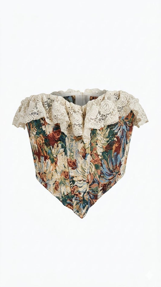 Corset Tapeçaria Floral Verde Vintage