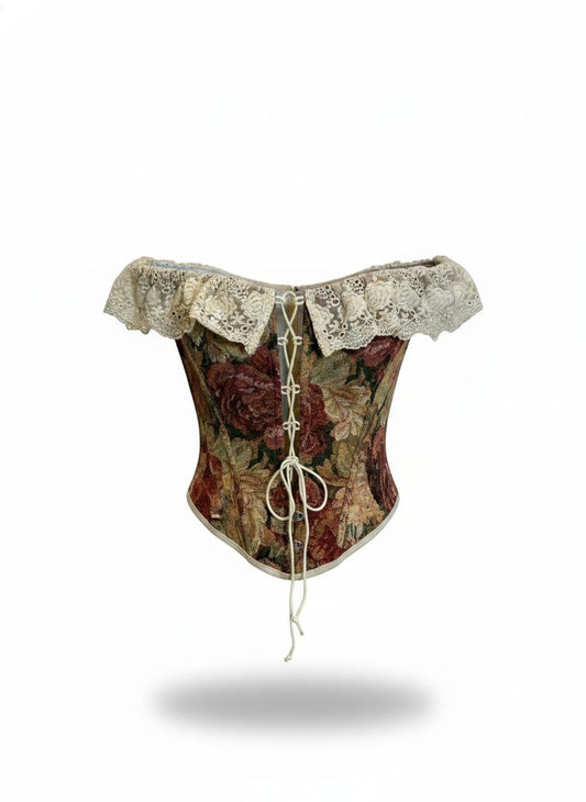 Corset Tapeçaria Floral Mesclada Vintage