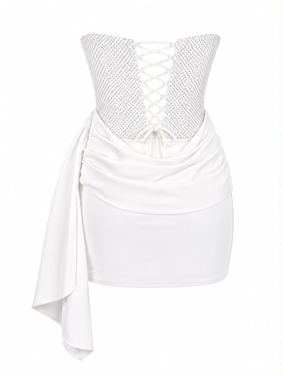 Vestido Brilho em Cristais com Cauda Lateral