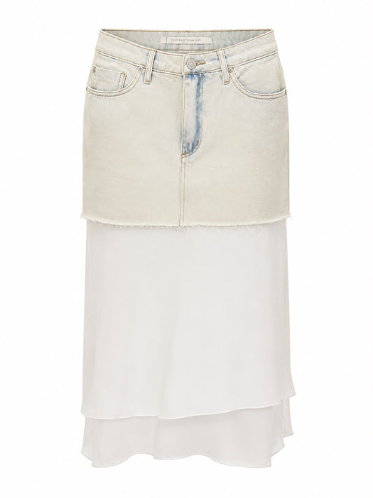 Saia Jeans com Chiffon Fluido