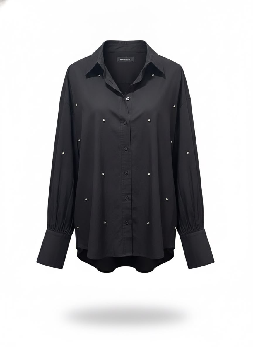 Camisa de Tricoline Bordado Pedraria
