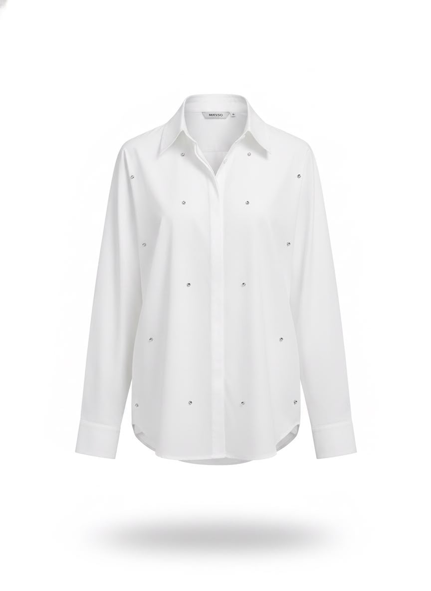 Camisa de Tricoline Bordado Pedraria
