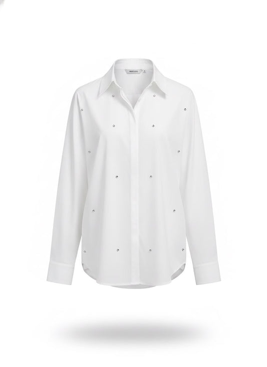 Camisa de Tricoline Bordado Pedraria