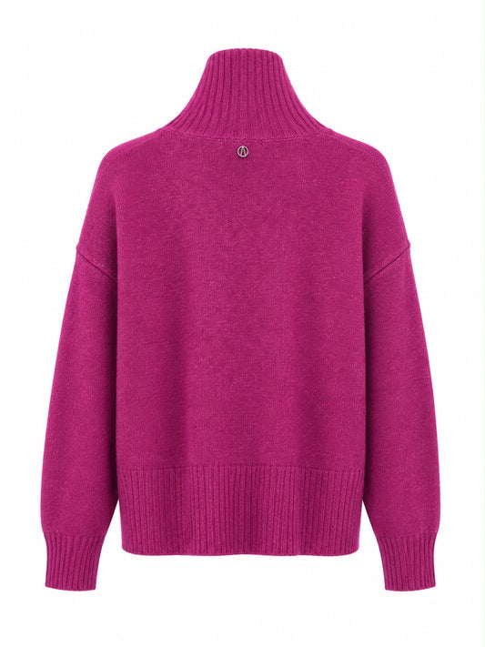 Cardigan de Tricot com Gola Alta de Zíper