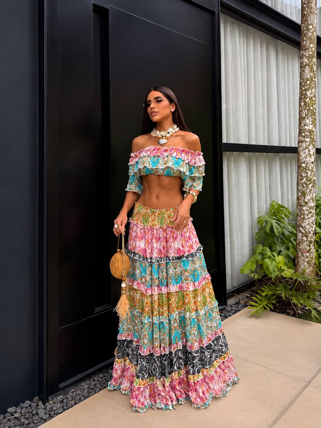 Conjunto Top e Saia Estampado