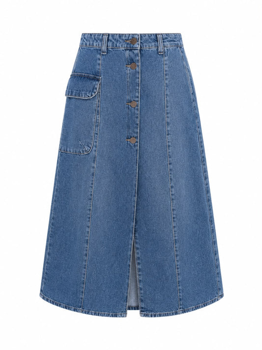 Saia Jeans Folk Botões
