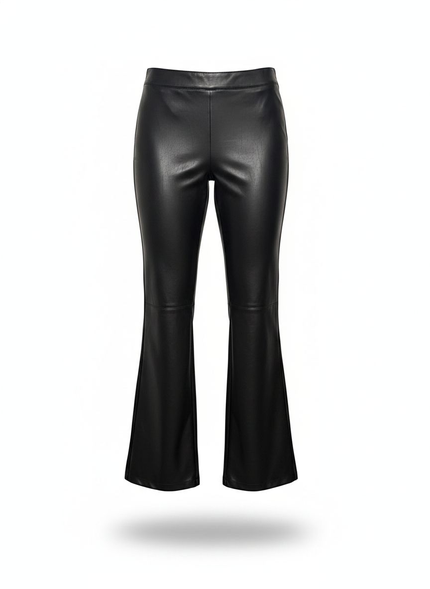 Calça Reta Like Leather Recorte Joelho