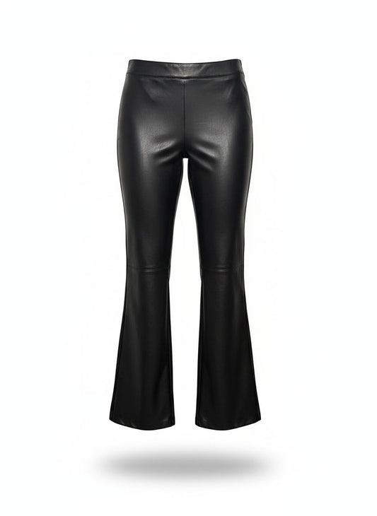 Calça Reta Like Leather Recorte Joelho