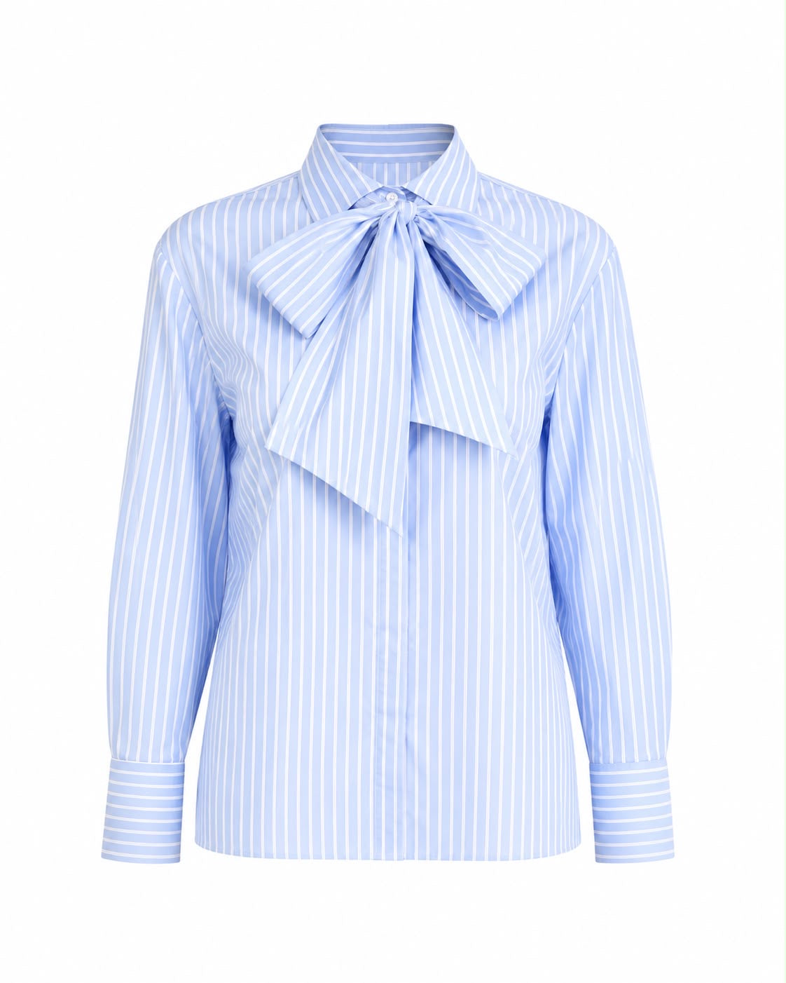 Camisa Listrada com Gola Laço