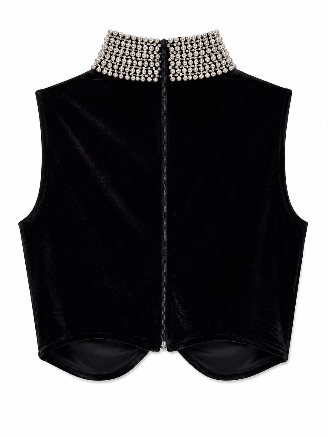 Cropped Veludo Bordado em Cristais Gola Alta