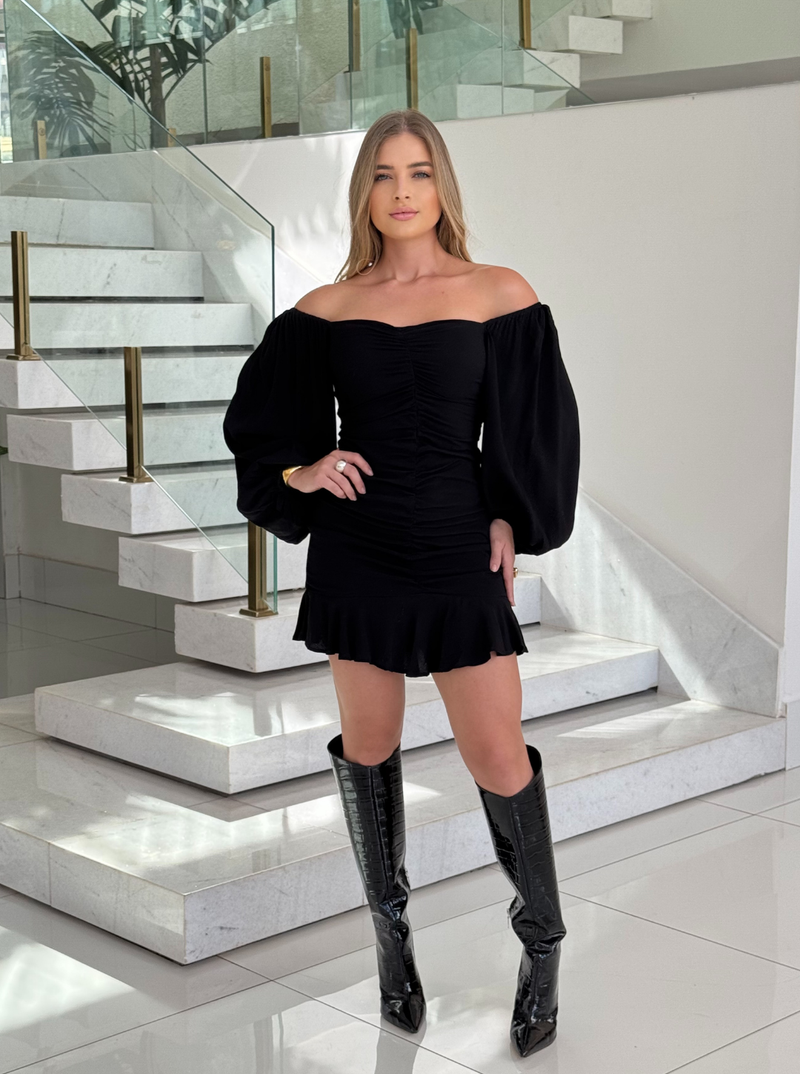 Vestido Drapeado FARM Preto
