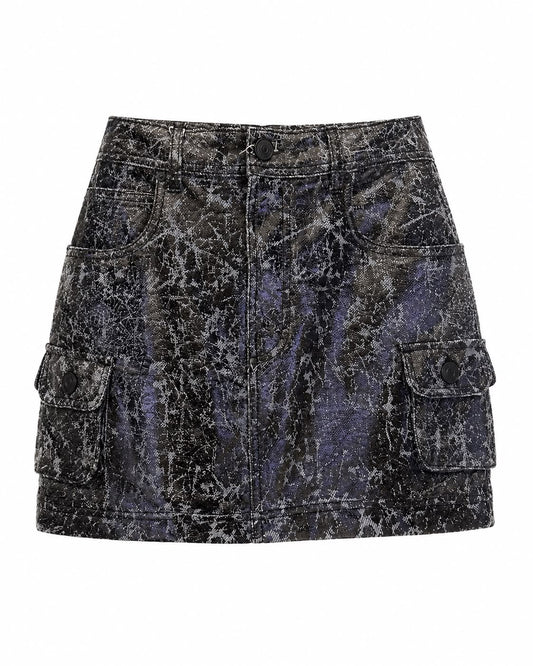 Saia Jeans Box Resina Croco