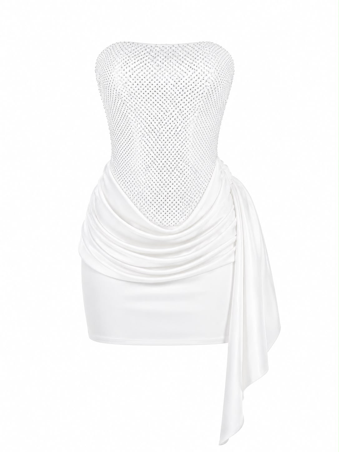 Vestido Brilho em Cristais com Cauda Lateral