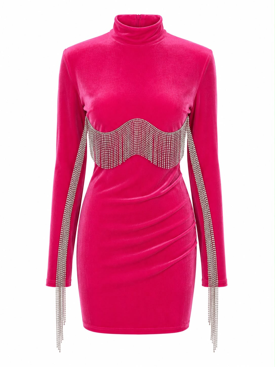 Vestido Veludo Chicago com Strass Busto e Manga