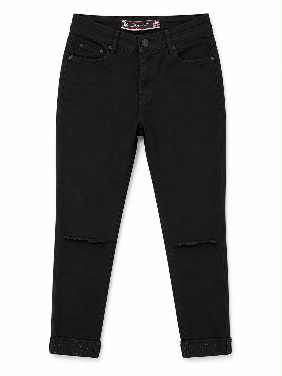 Calça Cos Alto e Barra Termocolante Cristais