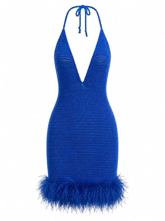 Vestido De Crochê Com Pluma