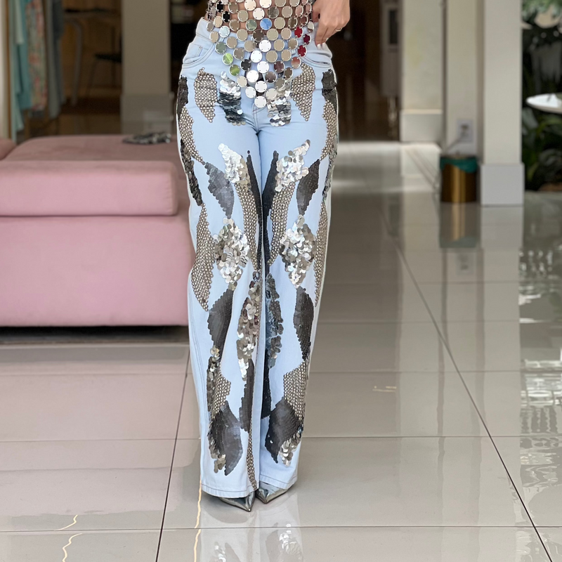 Calça Bordada com Paetês