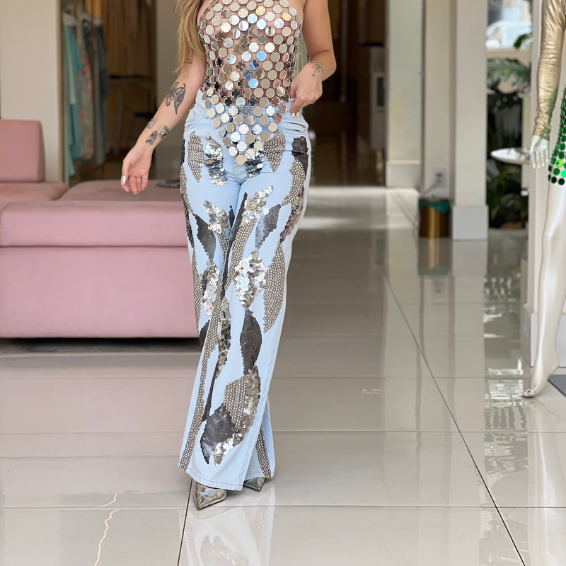 Calça Bordada com Paetês